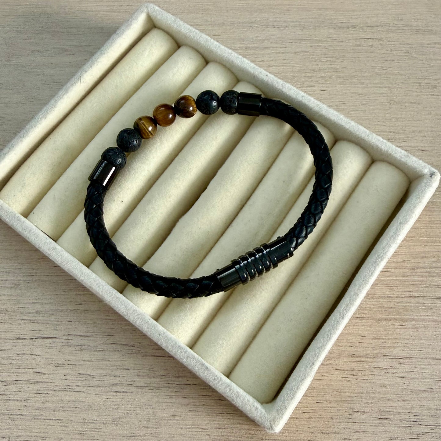 Leather & Natural Stone Bracelet Men
