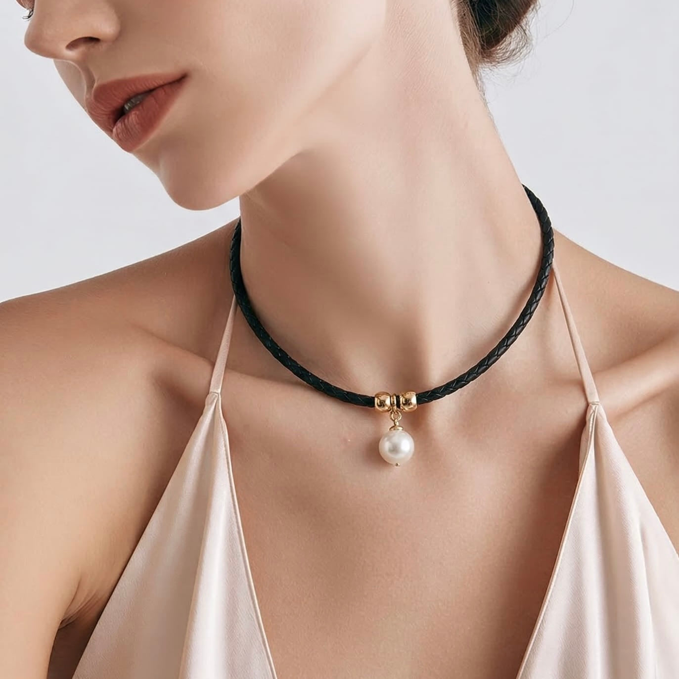 Leather and Pearl Necklace