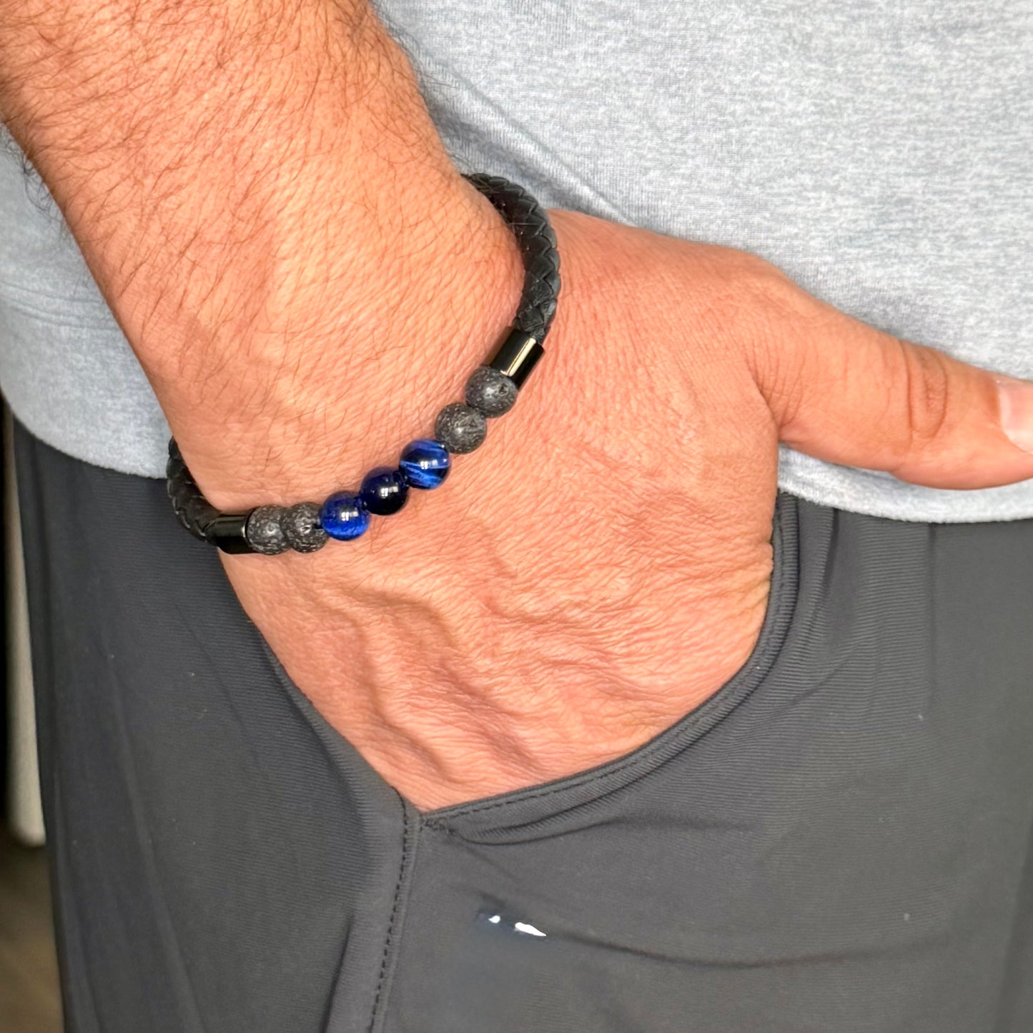 Leather & Natural Stone Bracelet Men