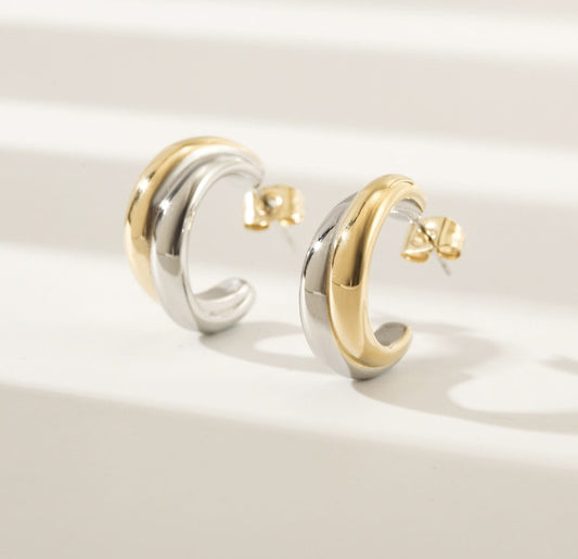 Two Tone Small Hoop Earrings